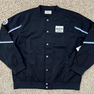 Busch Light Men’s Full-Snap Racing Bomber Jacket Black, Size XXL (New)